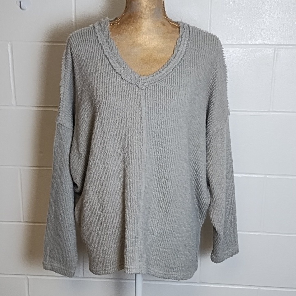 Bibi Textured Oversized Pullover Raglan Sleeves Sweatshirt Top